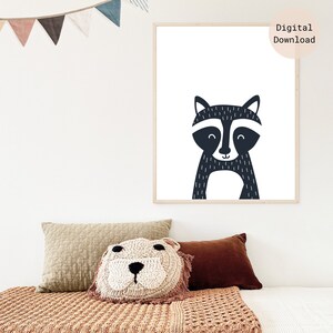 Raccoon Print, Kids Wall Art, Printable Wall Art, Digital Download Print, Nursery Wall Art