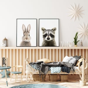 Bunny & Raccoon Prints Set of 2 - Nursery Wall Art - Printable Wall Art - Digital Download Print - Kids Room Wall Art