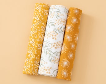 Set of 3 Muslin Swaddles, Swaddle Set, Muslin Swaddle Baby Wrap, Newborn Gift, Muslin Blanket, Stroller Cover, Nursing Cover