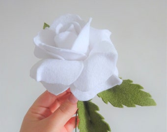 Wool 7 Year Anniversary Gift Rose Stem Everlasting Valentines Day Gift White