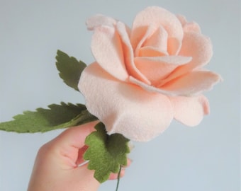 Anniversary 7 Year Wool Rose Gift - Blush Pink Faux Flower Stem Rose - Anniversary Wedding Gift Romantic Gift