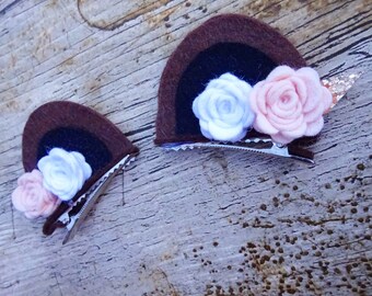 wood land critters bear ears hair clip party accessories