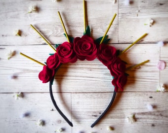 Day of the Dead Headpiece - UK - Red Rose Crown - Mexican Costume Accessories - Hair Accessories - Headband Adult