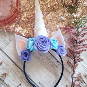 UNICORN HORN HEADBAND Unicorn Headpiece Felt Flower Crown Childrens Gift Unicorn Costume Purple Headband