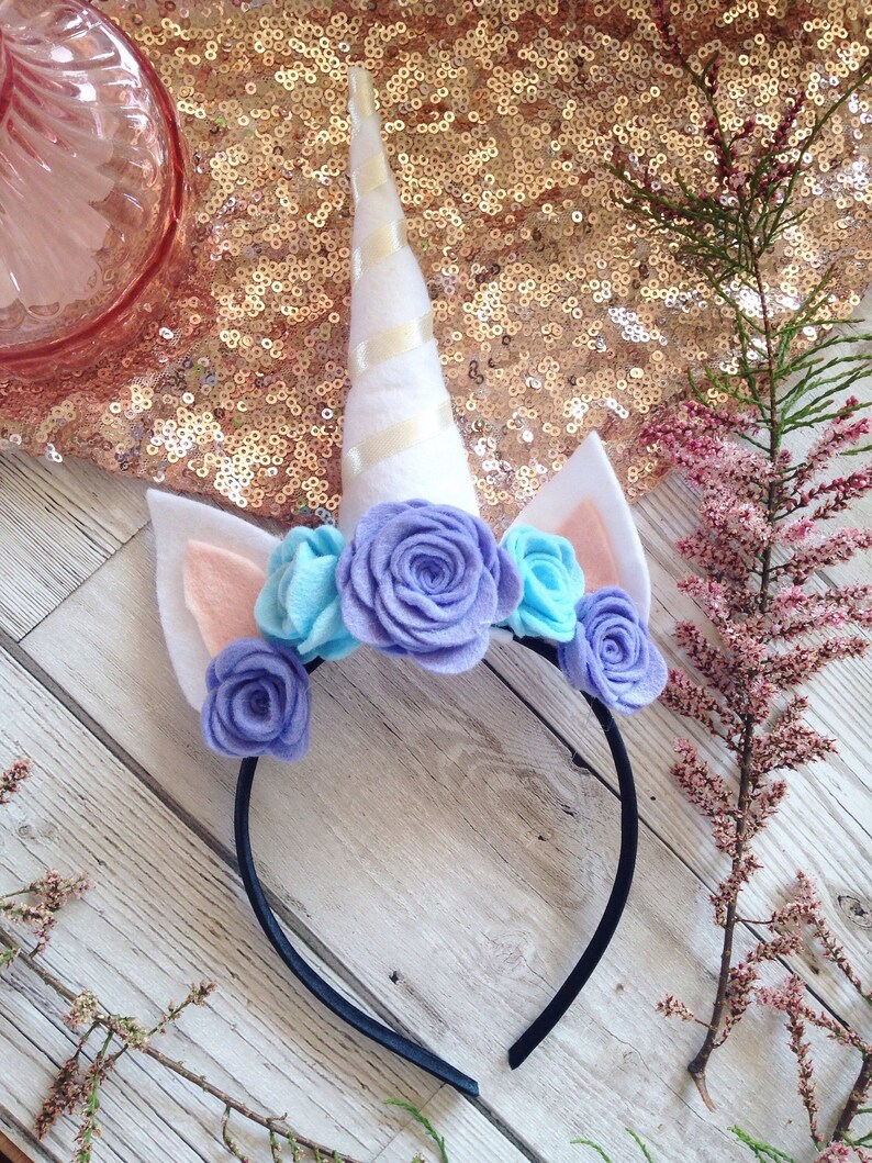 UNICORN HORN HEADBAND Unicorn Headpiece Felt Flower Crown Childrens Gift Unicorn Costume Purple Headband