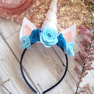 UNICORN HORN HEADBAND Unicorn Headpiece Felt Flower Crown Childrens Gift Unicorn Costume Blue Headband