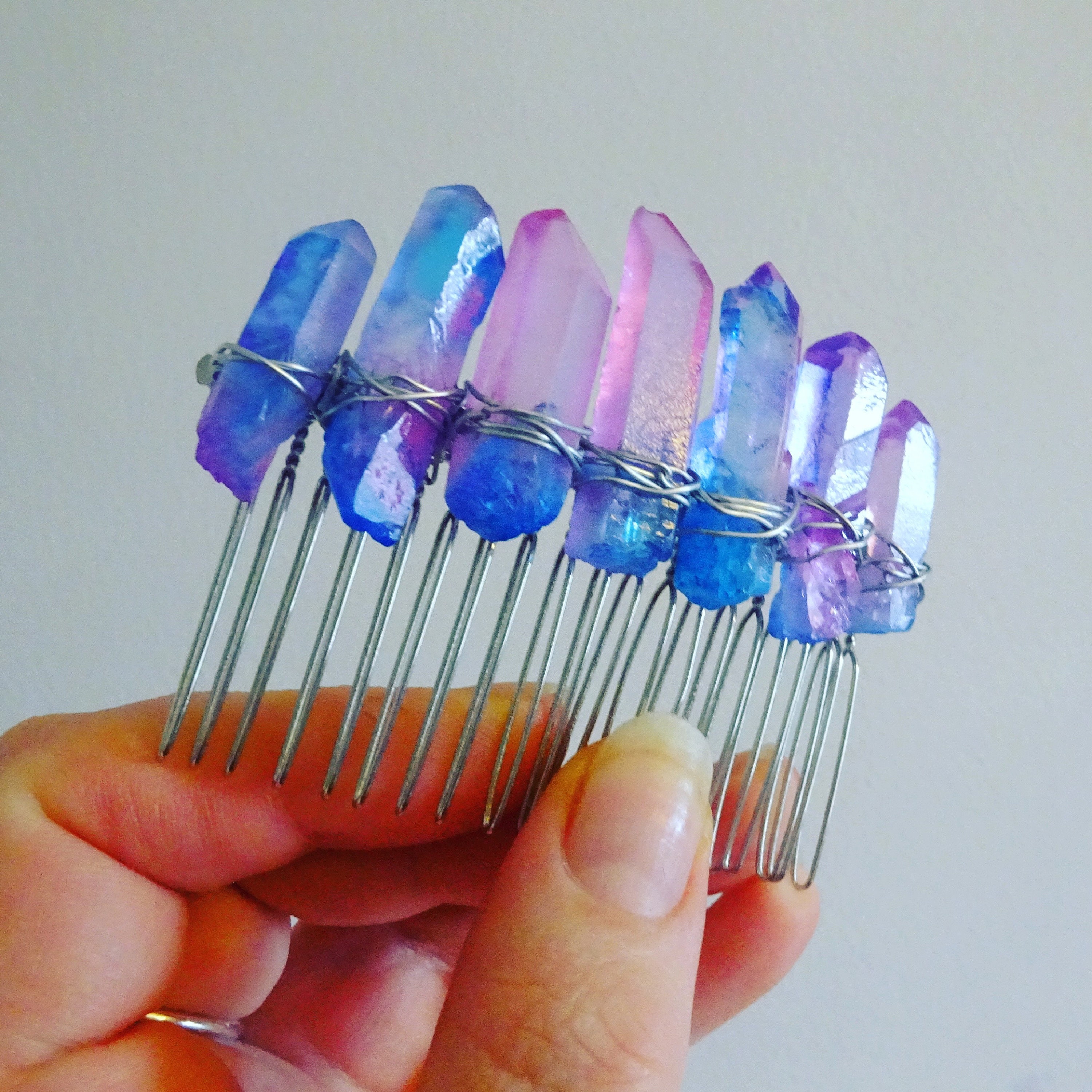 Crystal Hair Comb W Purple Quartz Hair Accessories - Silver  display picture 1