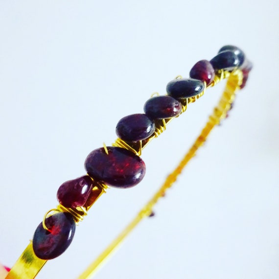 Purple and gold  crystal thin headband Sadie Vertical Colorblock Luxe Beaded Thin Headband Purple  main image 3