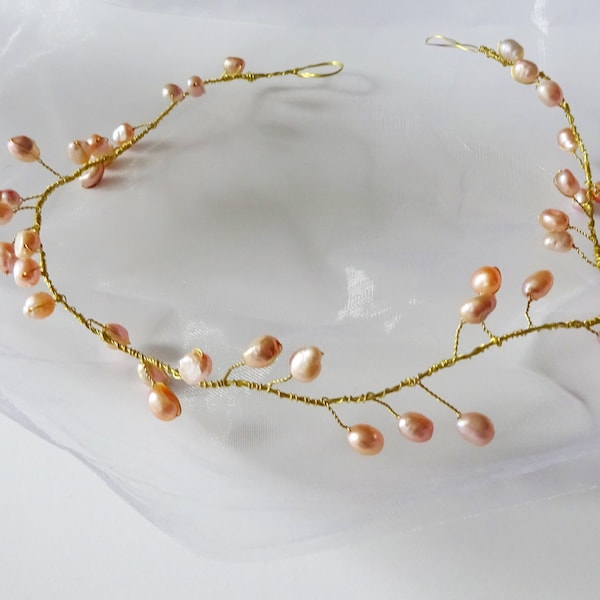 Bridal Hair Vine with pale pink freshwater pearls - Hair Adornment Wedding Hair Pieces - Bridal Hair Piece Pearl Headband