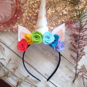 UNICORN HORN HEADBAND Unicorn Headpiece Felt Flower Crown Childrens Gift Unicorn Costume Rainbow Headband