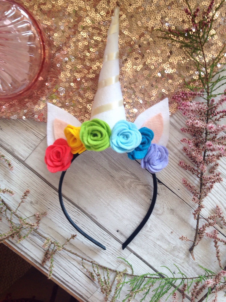 UNICORN HORN HEADBAND Unicorn Headpiece Felt Flower Crown Childrens Gift Unicorn Costume Rainbow Headband