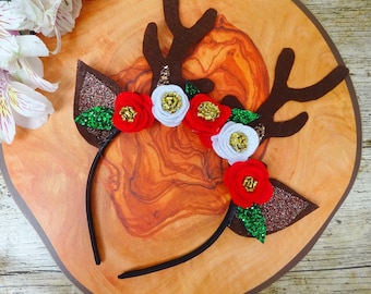 Reindeer Headband Ears Antler Headband for Christmas - Kids Adults Reindeer Fawn Antler Headband Christmas Gift