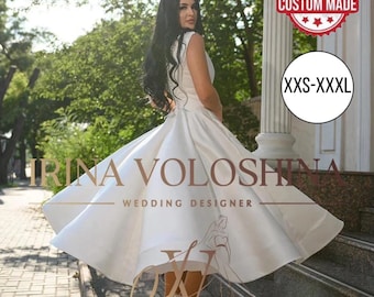 Vestido de novia largo hasta la rodilla Vestido de novia minimalista Vestido de novia corto Vestido de novia de satén Vestido de novia informal Vestido de novia modesto