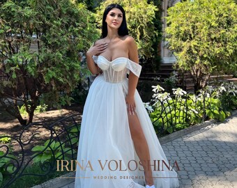 Tulle wedding dress Beach wedding dress Corset wedding dress Off the shoulder wedding dress A line wedding dress Fairy dress Ball gown