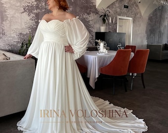 Plus size wedding dress Satin wedding dress Minimalist wedding dress Simple wedding dress Modest wedding dress Wedding dress with sleeves