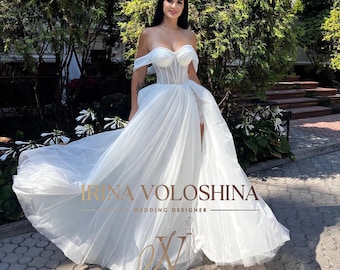 Corset wedding dress Off the shoulder wedding dress Beach wedding dress Tulle wedding dress A line wedding dress Fairy dress Ball gown