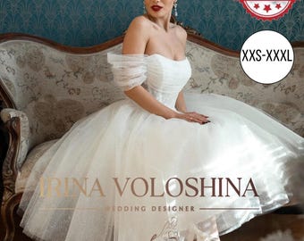 Reception dress Elopement dress Tea length wedding dress Tulle wedding dress Bridal dress Short wedding dress Off the shoulder wedding dress