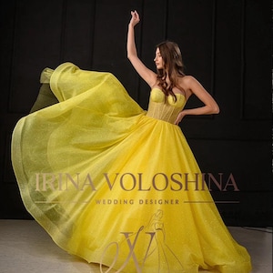Colorful wedding dress Wedding guest dress Princess wedding dress Corset dress Glitter wedding dress Ball gown Yellow dress Tulle dress