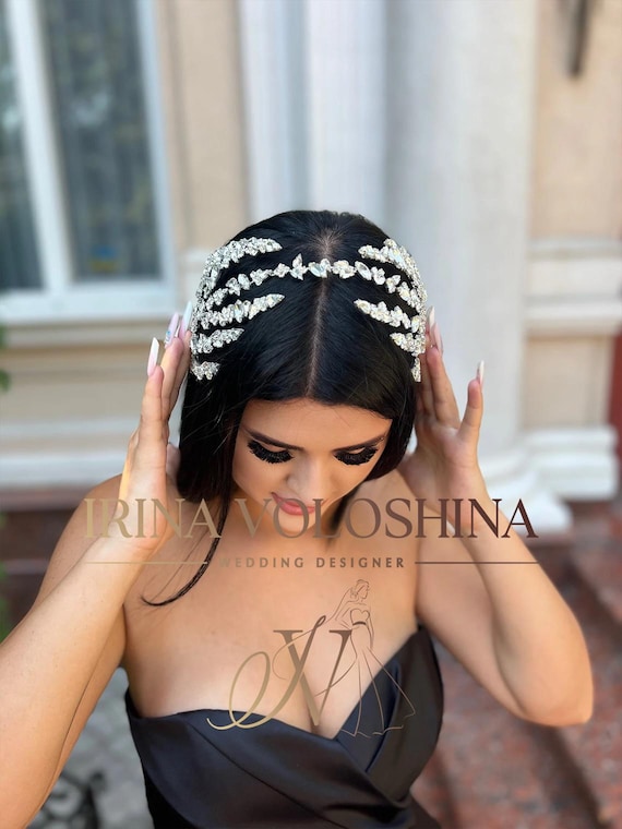 JEAIRTS Accesorios Para El Cabello Con Diamantes De Imitación Y Flores De Vid, Tocados De Hoja De Cristal Para Mujeres Y Niñas (3-oro Rosa