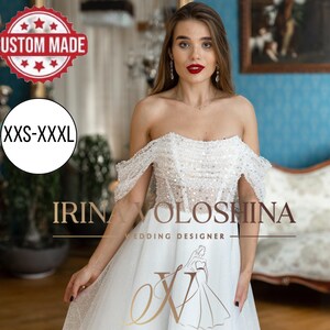 Tea length wedding dress Short wedding dress Elopement wedding dress Sparkling wedding dress Off the shoulder wedding dress Sexy dress