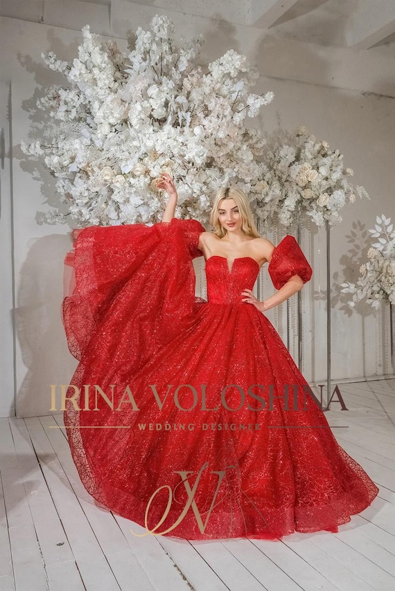 red glitter wedding dress Red Sparkly Cocktail Dress Madonna – Olivia Bottega main image 0