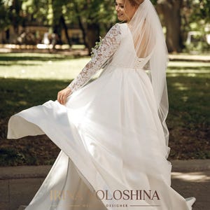 Satin wedding dress Ball gown wedding dress Satin wedding dress Long train wedding dress Wedding dress long sleeve Boho wedding dress