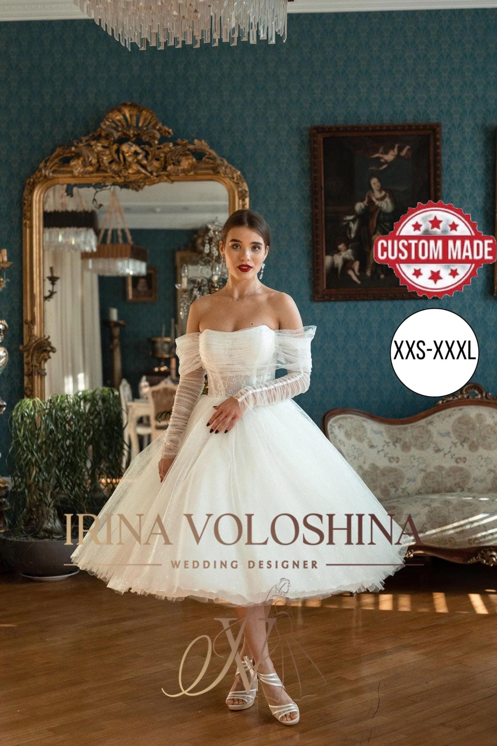 Elopement Dress Tea Length Wedding Dress Tulle Wedding Dress