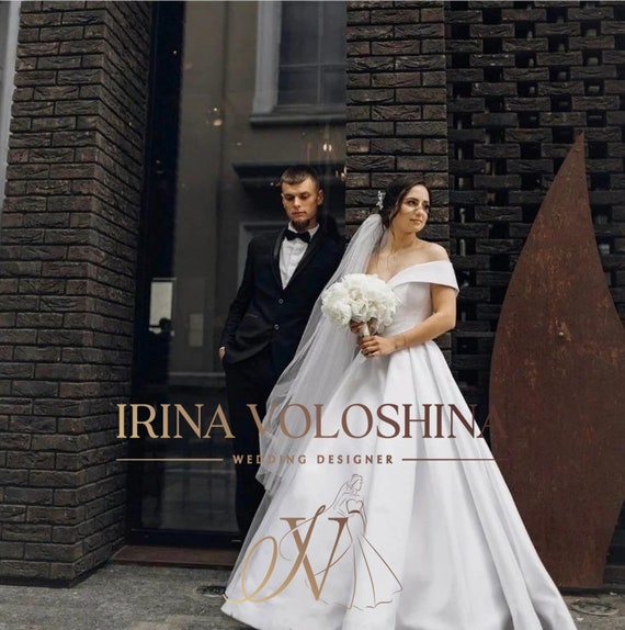 Vestido de noiva ombro a ombro Vestido de noiva de cetim Vestido