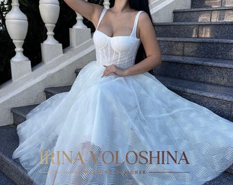 Elopement wedding dress Short wedding dress Corset wedding dress Tea length wedding dress Tulle wedding dress Midi wedding dress
