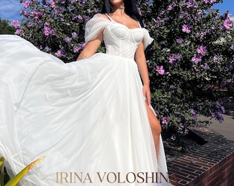 Beach wedding dress Tulle wedding dress A line wedding dress Corset wedding dress Off the shoulder wedding dress Fairy dress Ball gown