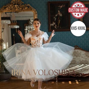 Tea length wedding dress Elopement wedding dress Short wedding dress Tulle wedding dress Rehearsal dress Simple wedding dress Bridal dress