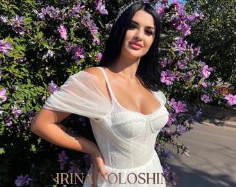 Tulle wedding dress Corset wedding dress Beach wedding dress A line wedding dress Off the shoulder wedding dress Fairy dress Ball gown