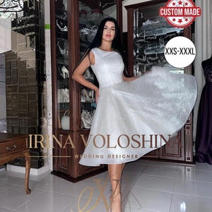 Short wedding dress Tea length wedding dress Minimalist wedding dress Elopement wedding dress Glitter wedding dress Modest wedding dress