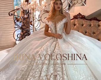 Vestido de novia con escote pronunciado Vestido de novia con hombros descubiertos Vestido de novia princesa Vestido de novia brillante Vestido de novia bordado Vestido de novia con corsé