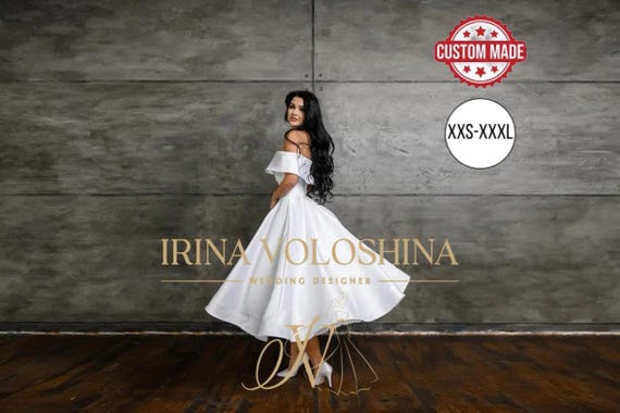 Elegante Brautkleider Hochzeitskleid Aus Satin – Schulterfrei Mit Schleppe, Brautkleid In Weiß Brautkleider Online Shop