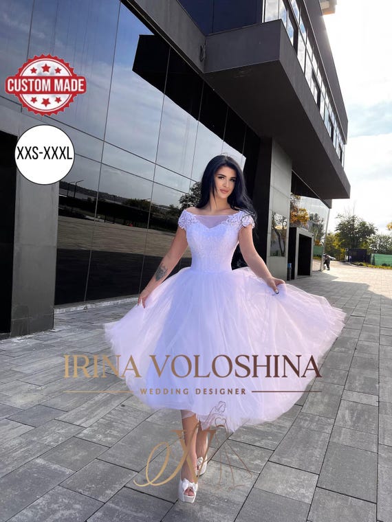 Wedding shower dress Elopement dress Tea length wedding dress Rehearsal dress Lace wedding dress Custom bridal gown dress Bridal dress