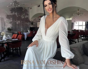 Langarm-Hochzeitskleid Schlichtes Brautkleid Satin-Brautkleid Fairy-Hochzeitskleid Korsett-Hochzeitskleid Sexy-Hochzeitskleid