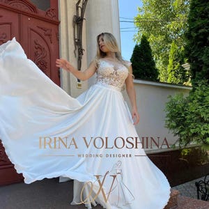 Wedding ball gown Wedding dress with train Satin wedding dress Beach wedding dress Open back wedding dress Princess wedding dress