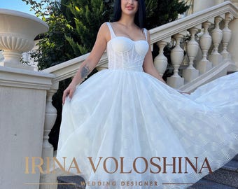 Short wedding dress Corset wedding dress Tea length wedding dress  Elopement wedding dress Tulle wedding dress Midi wedding dress