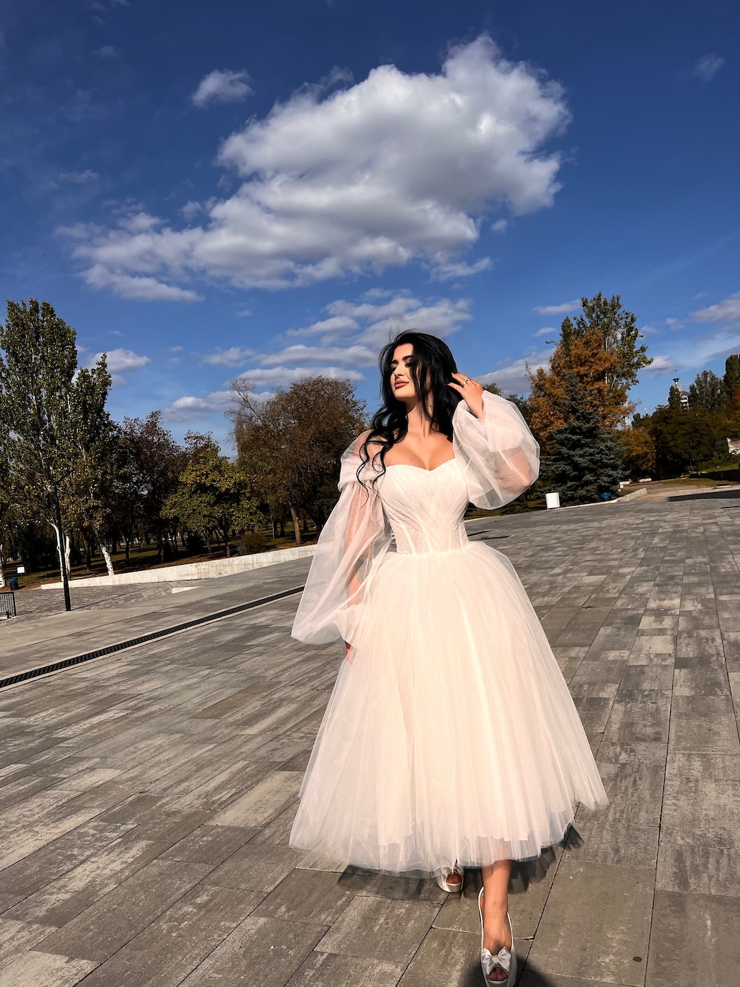 Celestia | Sheath Off-The-Shoulder Sleeveless Tea-Length Wedding Dresses main image 1