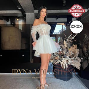Kurzes Brautkleid Elopement Kleid Empfang Kleid Korsett Brautkleid Tüll Brautkleid Ärmeln Brautkleid Bescheidenes Brautkleid