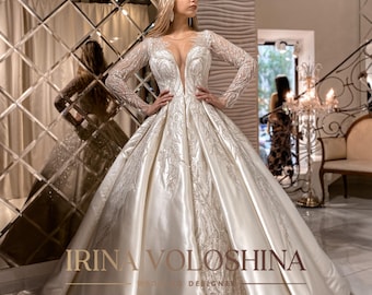 Vestido de novia con gala Vestido de novia con mangas Vestido de novia princesa Vestido de novia brillante Vestido de novia bordado Vestido de novia con corsé