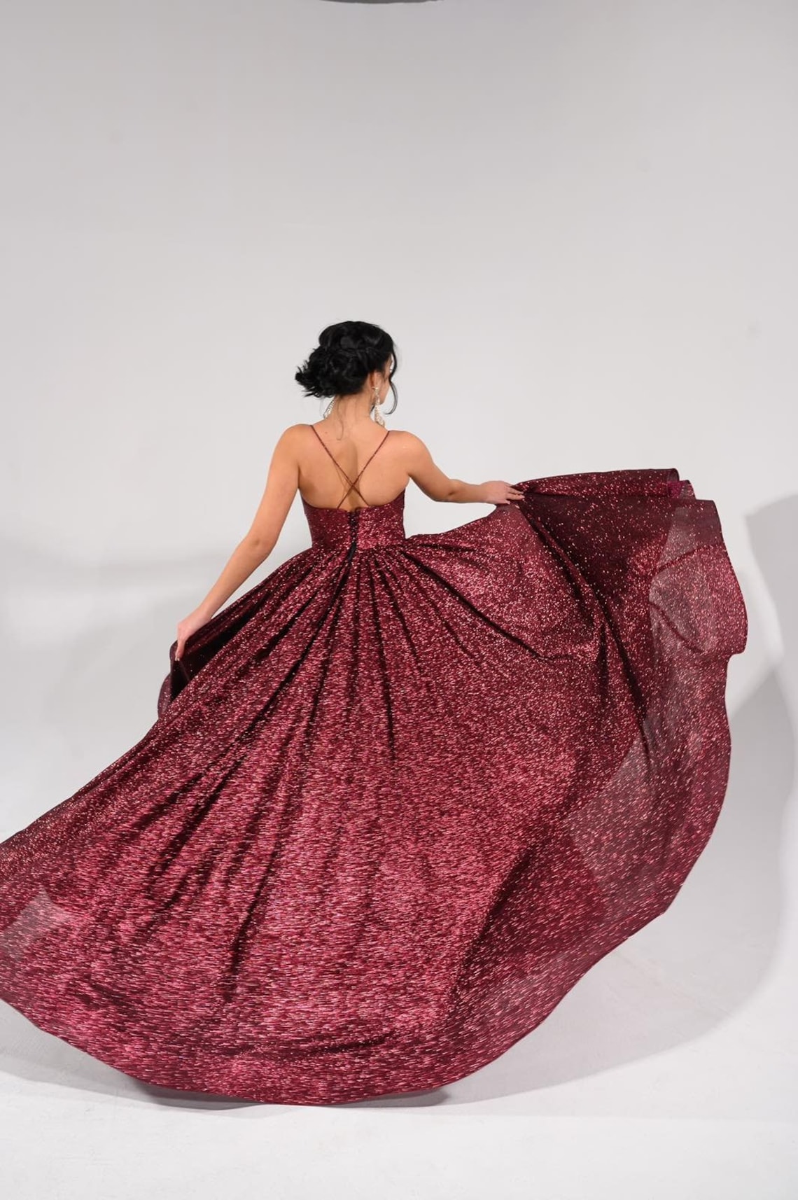 Burgundy glitter evening dress puffy dress light dress image 1