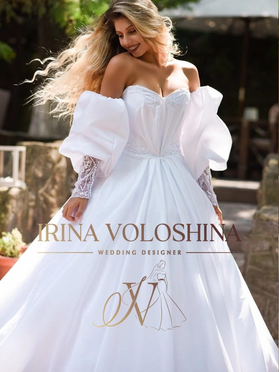 Bell Sleeve Wedding Dress Corset Wedding Dress Wedding Ball Gown