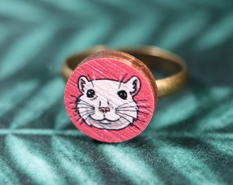 Ring with wooden gerbil charm