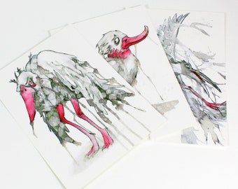 Bird DIN A6 postcards (marabou, crane, duck)