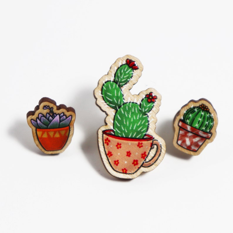 Succulent Mini Pins Set Of 3 Small Wooden Pins Etsy