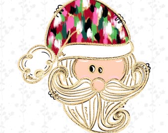 Preppy Santa PNG ~ Santa Doodle ~ Brushstroke Coquette PNG ~ Cute Santa Shirt ~ Hand Painted Santa Doodle ~ Whimsical Santa ~ Santa Clip Art