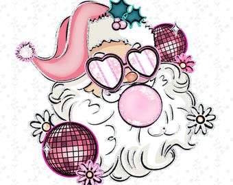 Preppy Bubblegum Santa PNG ~ Santa Doodle ~ Retro Santa ~ Cute Santa Shirt PNG ~ Glitter Santa ~ Merry Christmas ~ Santa ~ Santa Clip Art