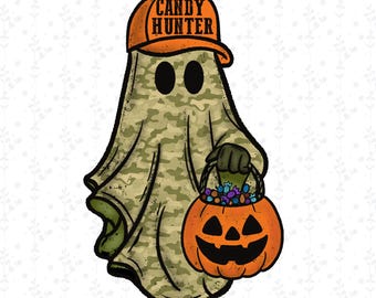 Camo Halloween Ghost PNG ~ Candy Hunter PNG ~ Boy Ghost Shirt ~ Trick or Treat Ghost ~ Spooky Season ~ Doodle Ghost ~ Camo Ghost Clip Art